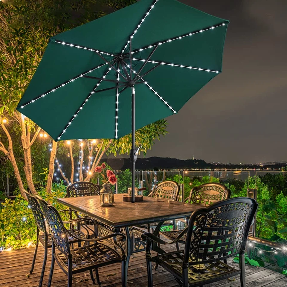 EE. UU. 10 años sin desvanecimiento solar 9 pies paraguas de mercado con 80 luces LED para patio... Foto 2 de 4