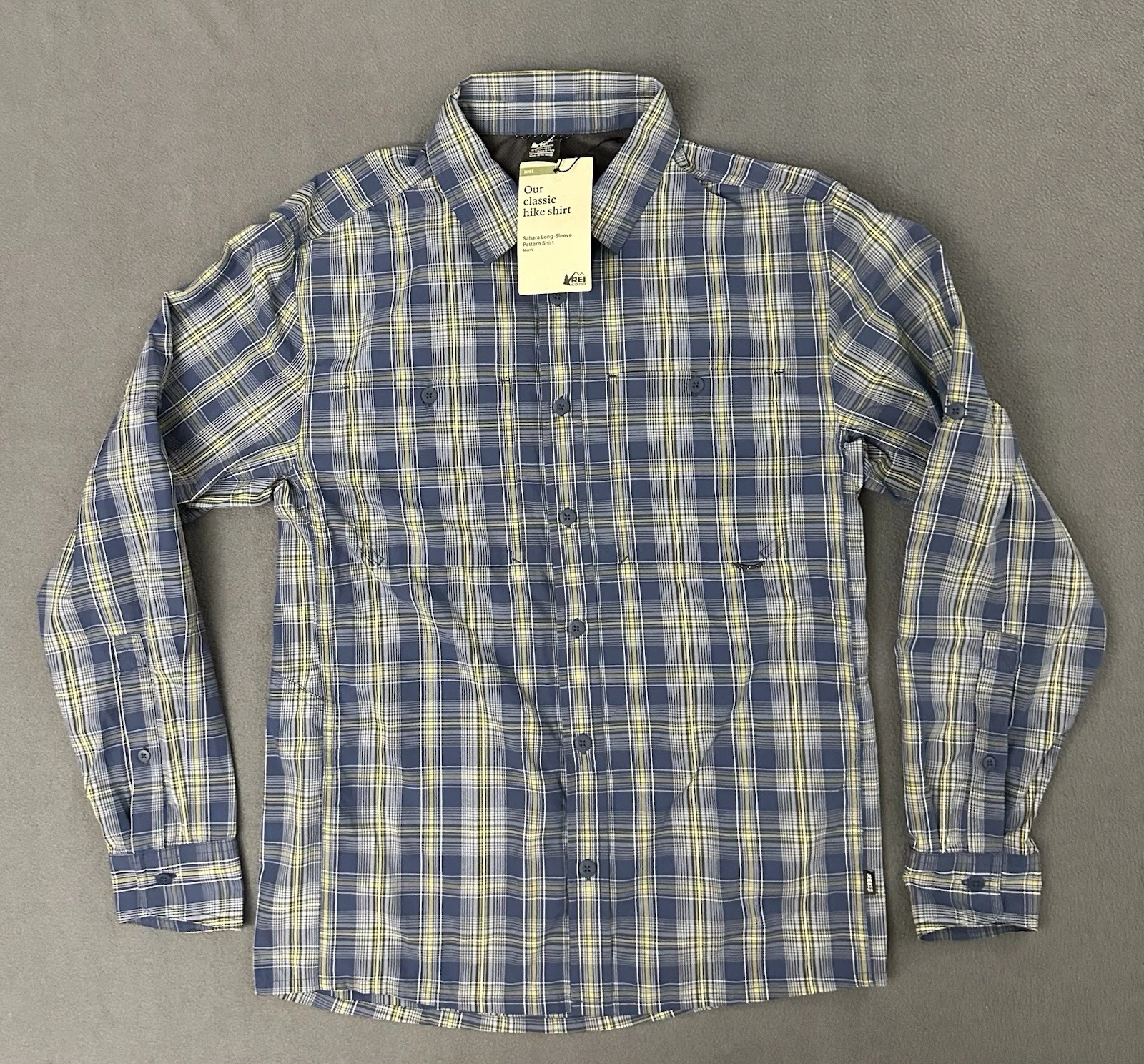 REI Co-Op Mens Sahara Guide Shirt Small Plaid Blue Long Sleeve Hiking