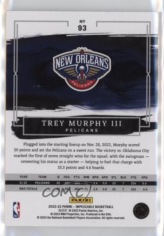 2022-23 Panini Impeccable /99 Trey Murphy III #93 - Image 2 of 2