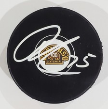 LUKAS REICHEL SIGNED BOSTON BRUINS CENTENNIAL HOCKEY PUCK NHL W/ LOA