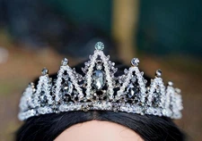 Vintage Gray Crystal Tiara Bridal Goth Crown Birthday Wedding Gift Diadem prom
