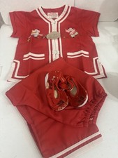 Vintage Oriental Plum Blossoms Red 3 Piece Kimono Pants Toddler Set Size 2 NWT
