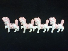 Four Pink and White Vintage Macrame Glazed Porcelain Carousel Horses 3" x 3"