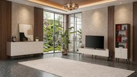 Beige-Braunes Wohnzimmer-Set Tv-Lowboard Stilvolle Konsole BüCherregal