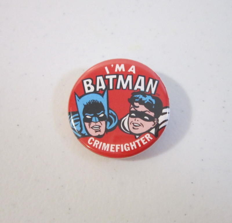 I'M A BATMAN CRIMEFIGHTER metal button/pin 1.25" diameter w/Robin ~DC Comics NEW
