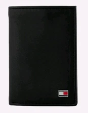 Tommy Hilfiger Men's Leather Credit Card Wallet Slim Trifold (Black) NWT