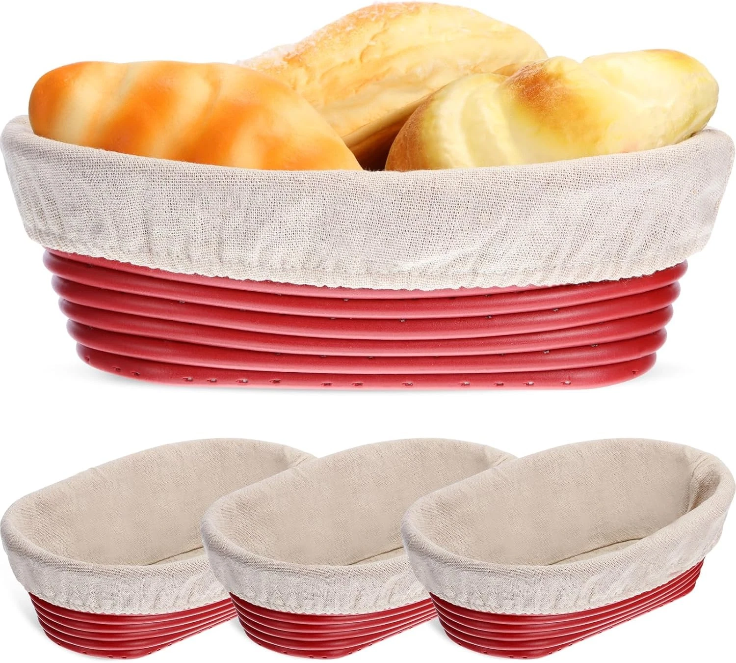 3 Pieces 10 Inch Oval Shaped Proofing Basket bread proofing basket W/ Scraper