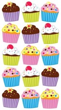 Sticko E5200114 Stickers-Vellum  Glitter Bright Cupcakes 6Pk 