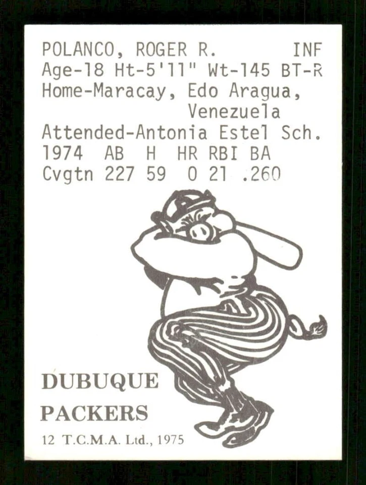 1975 TCMA Dubuque Packers Roger Polanco BXCP48 - Image 2 of 2