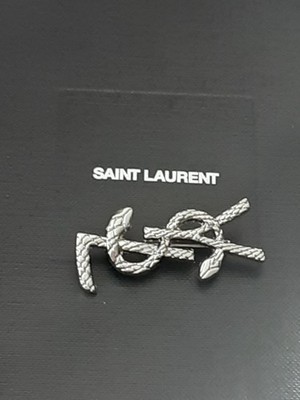 Auth YSL Brooch logo silver & snake 1.8 inch | eBay