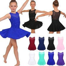 Girls Sleeveless Figure Ice Skating Leotard Ballet Dance Bodysuit Dress Party