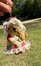 JASCO Caring Critter Chimer Christmas Feet Bell Ornament Bear Bisque Porcelain