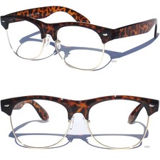 Retro Half Top Brow Frame CLEAR LENS GLASSES Tortoise Shell Design