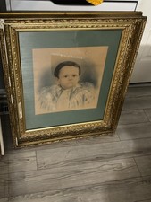 Antique Child Portrait Hand Colored Ornate Gilt Gesso Frame 26x30, For Charity