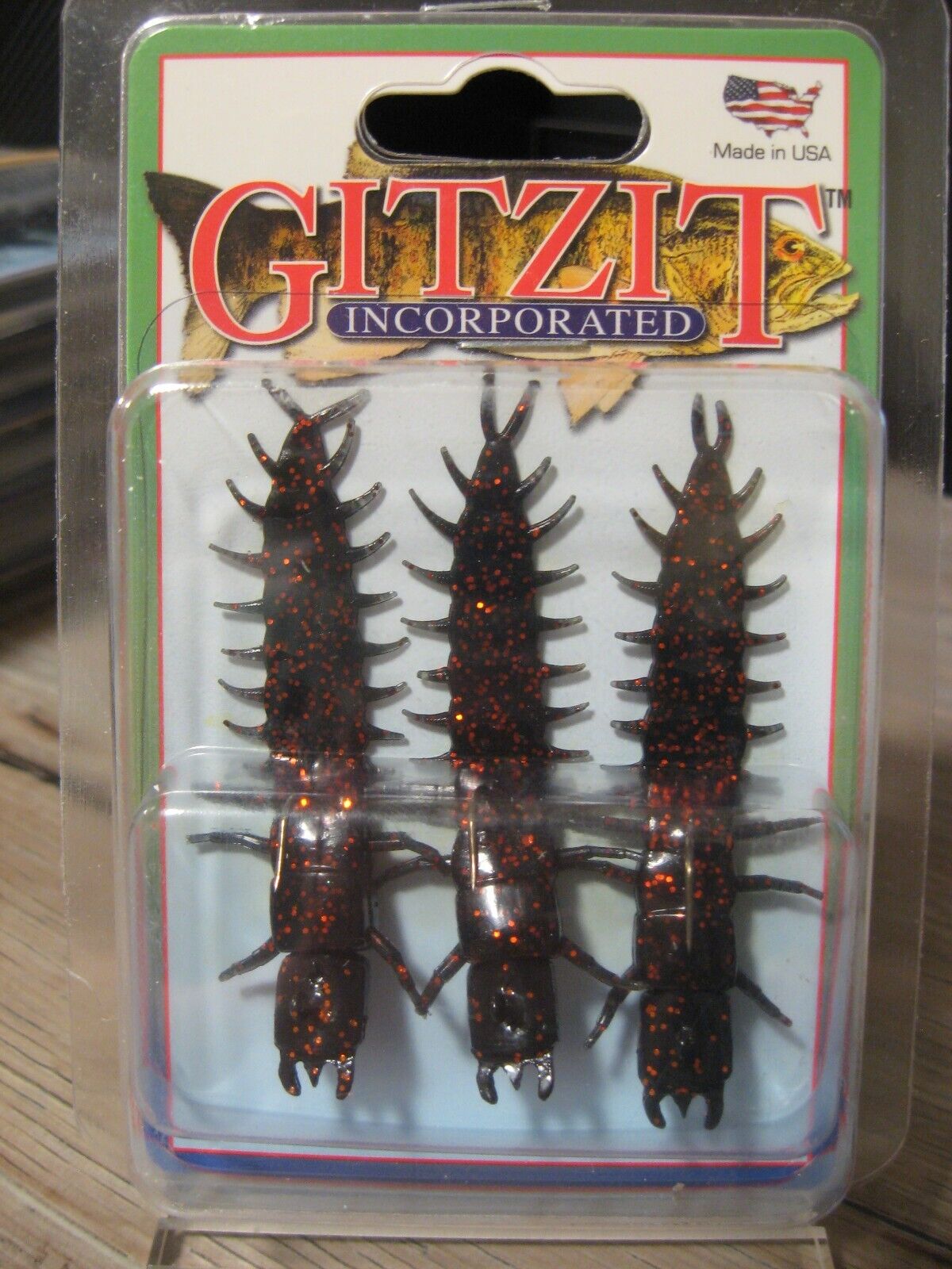 3 GitZit Pre-Rigged 3" Hellgramite Soft Plastic Fishing Baits Black Copper Flake
