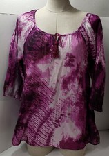Nine West Ladies Purple/White Hippie Blouse Lace Peasant Gypsy Boho 3/4 Sleeves