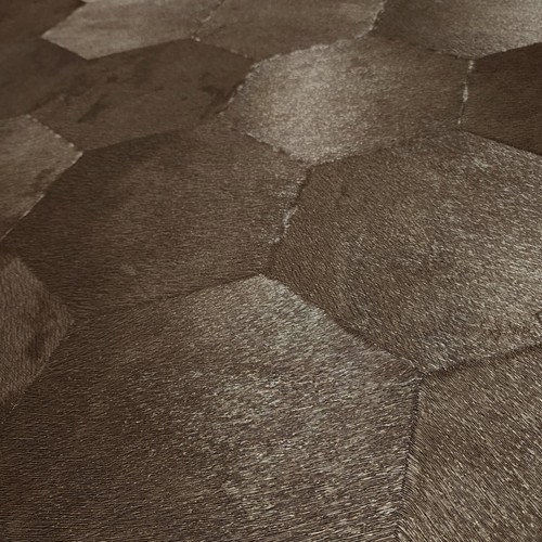Geometric Hexagon bronze brown metallic wallpaper faux cow hide skin textured 3D - Picture 14 of 16