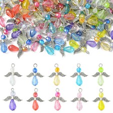 100pcs Tibetan Style Acrylic Angel Pendants AB Color Plated Beads Charms for DIY