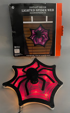 Lighted Spider Web Window Decor 12" Halloween 10 Lights Purple Black w/Box