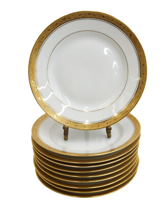 10 Limoges Porcelain Jean Boyer Macy Ivy Bread Plates c1930 Gilt