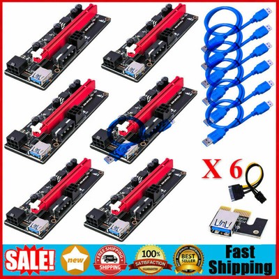 6X PCI-e Riser Card PCI Express 1Xto 16X Adapter USB3.0 Data Cable für Mining DE