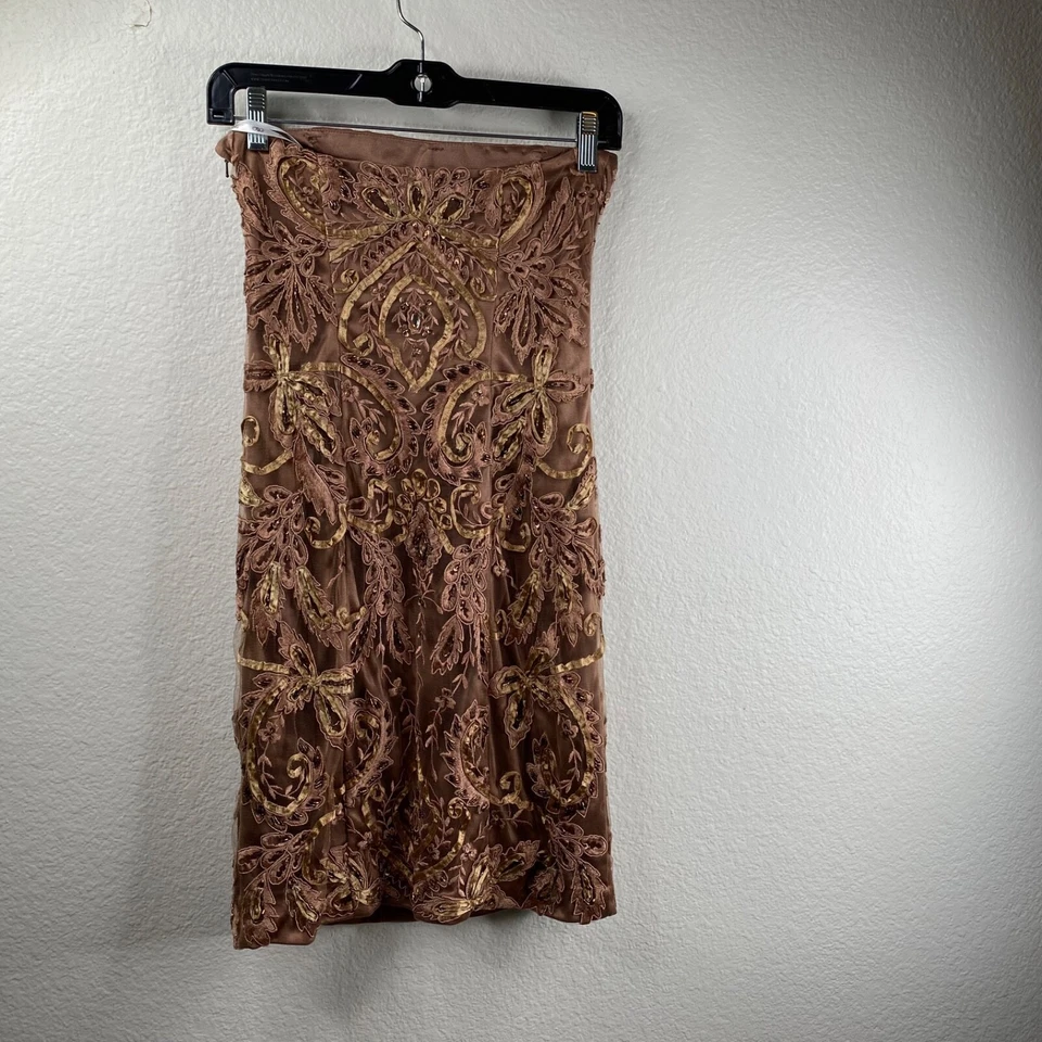 Sue Wong ноктюрн женщин без бретелек бисером коктейльное выпускное Y2K золото коричневый размер 0 - Изображение 3 из 4