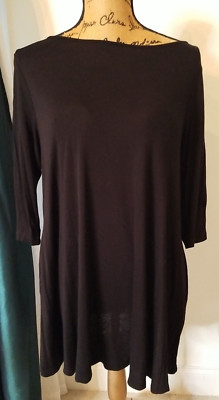 Yelete Women's Dress Size M Black Stretch Long-Sleeve Knee-Length  Tunic Pockets