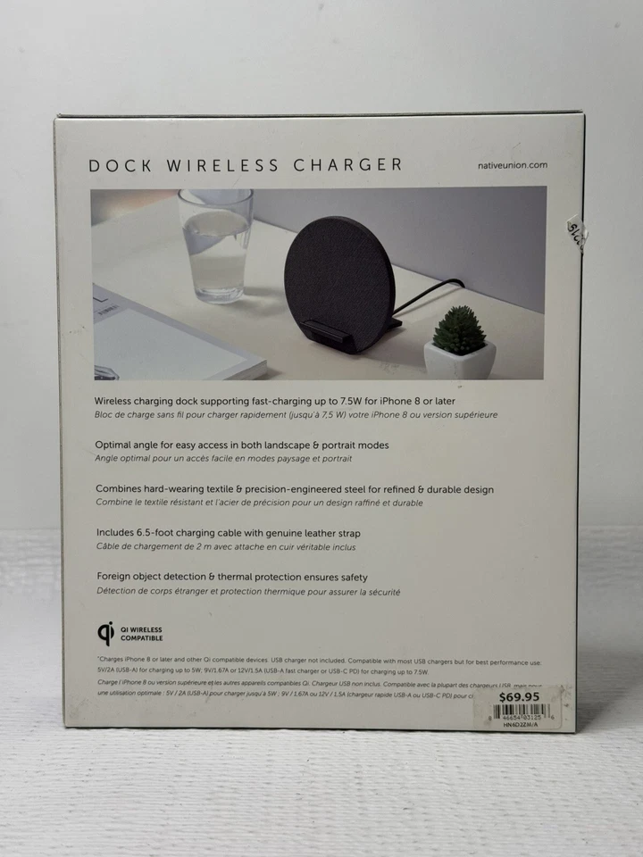 Native Union Dock Wireless Charger 7.5w QI Compatible Slate Gray New In Box - Image 2 of 3