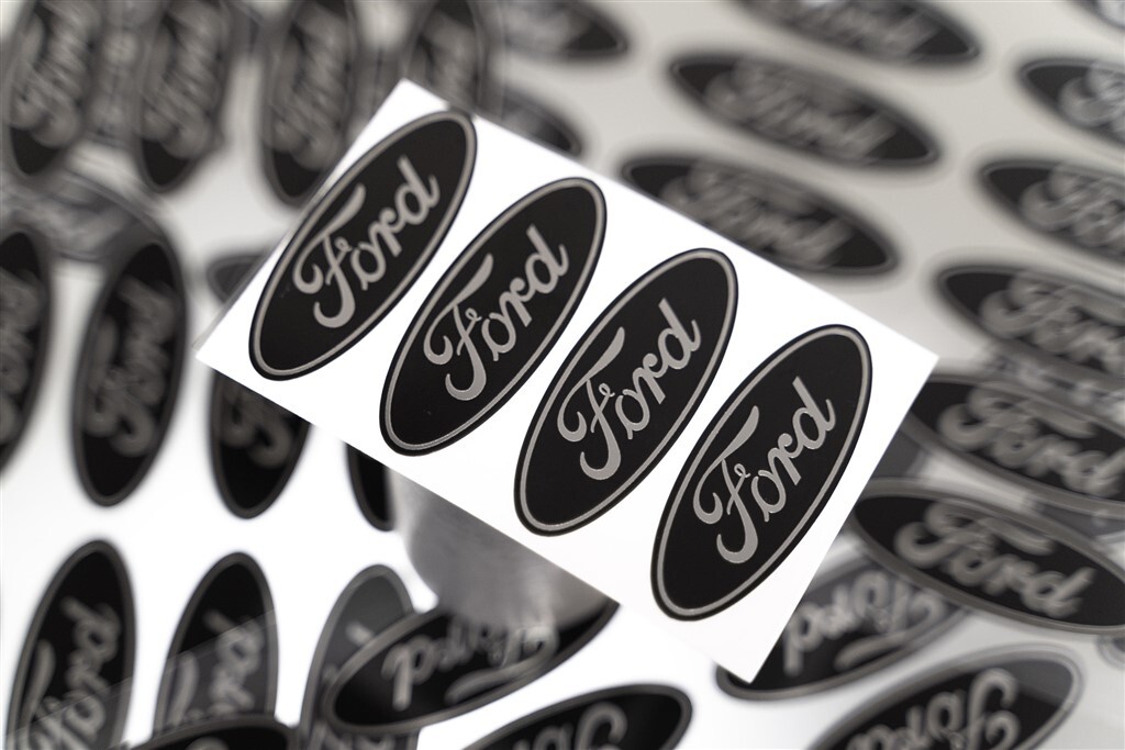 4FORD CENTER CAP LOGOS BLACK OVAL DECALS VINYL F150 F250 MUSTANG FOCUS