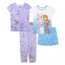 Disney Frozen Anna And Elsa Sisters Girl's 4-Piece Character Pajama Set