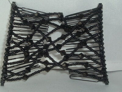 VINTAGE BLACK PLASTIC BEAD MAGIC COMB UP-DO MAKER HAIR ACCESSORY