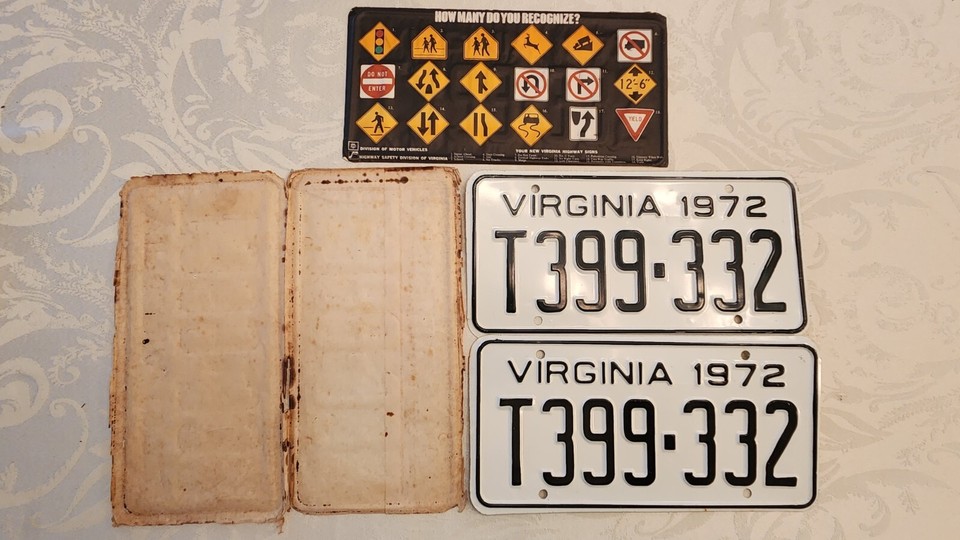 1972 Virginia License Plate Pair, Scarce White Field W/Black Letters
