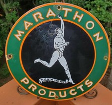 VINTAGE MARATHON GASOLINE PORCELAIN SIGN GAS METAL SERVICE STATION PUMP PLATE AD
