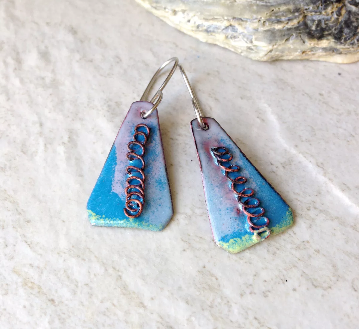 Cloisonné enamel & sterling silver earrings handmade by Laura Haszard -  Craft NSW