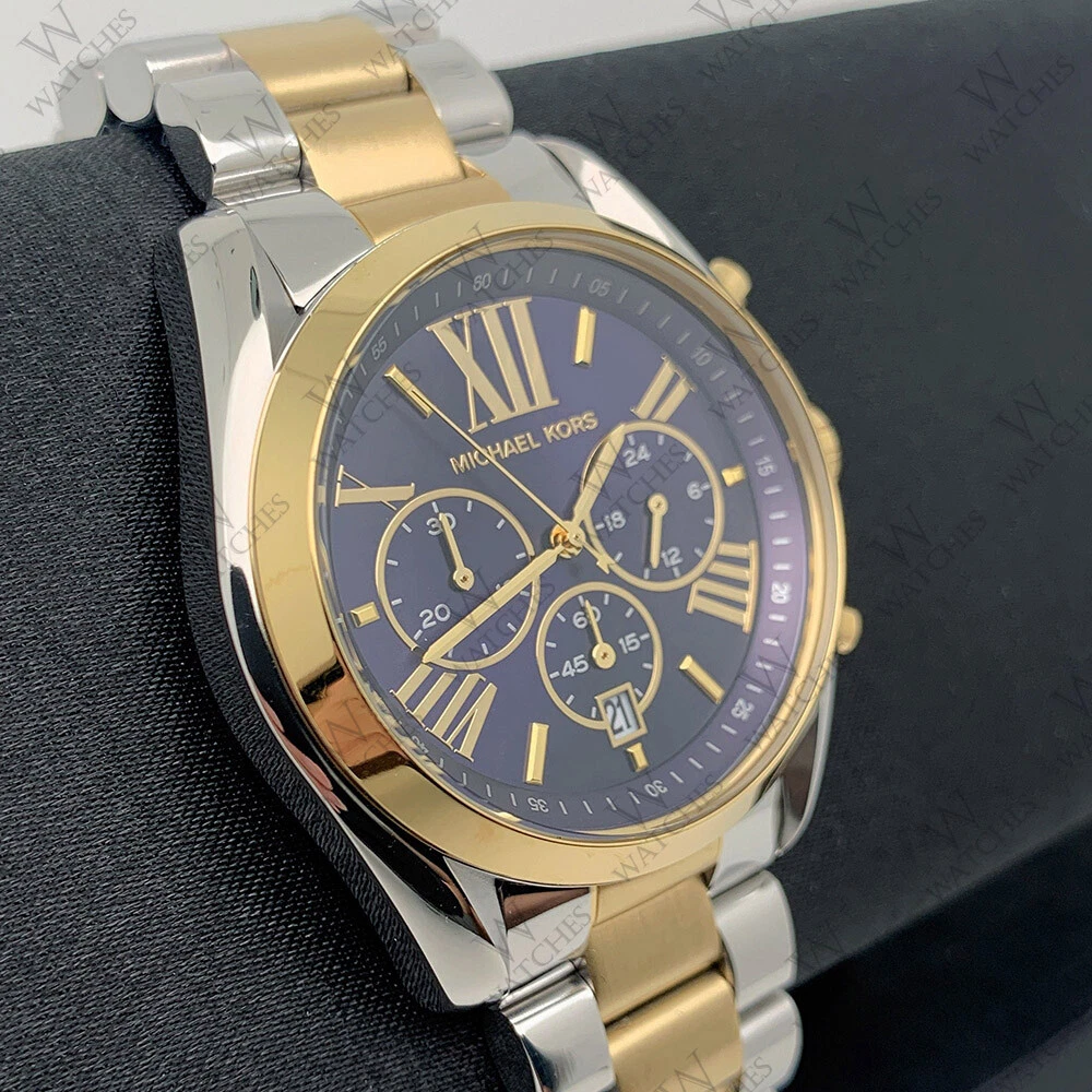 Michael Kors Gold Silver Navy Chrono Ladies Women 43mm Watch | eBay