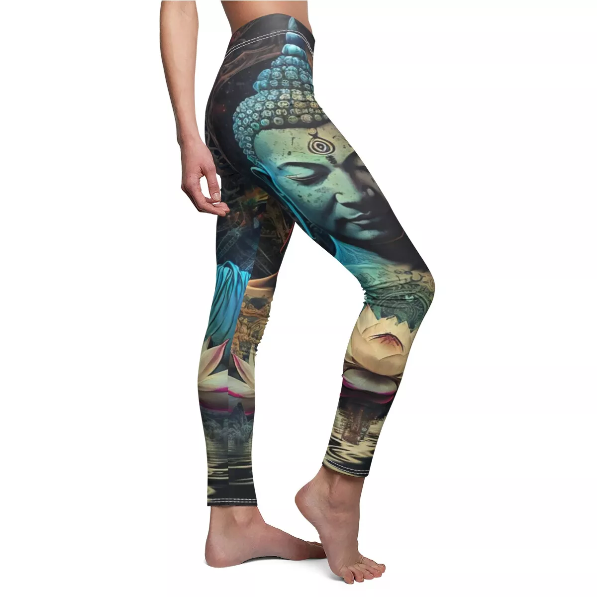 Zen Buddhist Pink Lotus Flower And Water Ripples Leggings, Buddha Yoga  pants