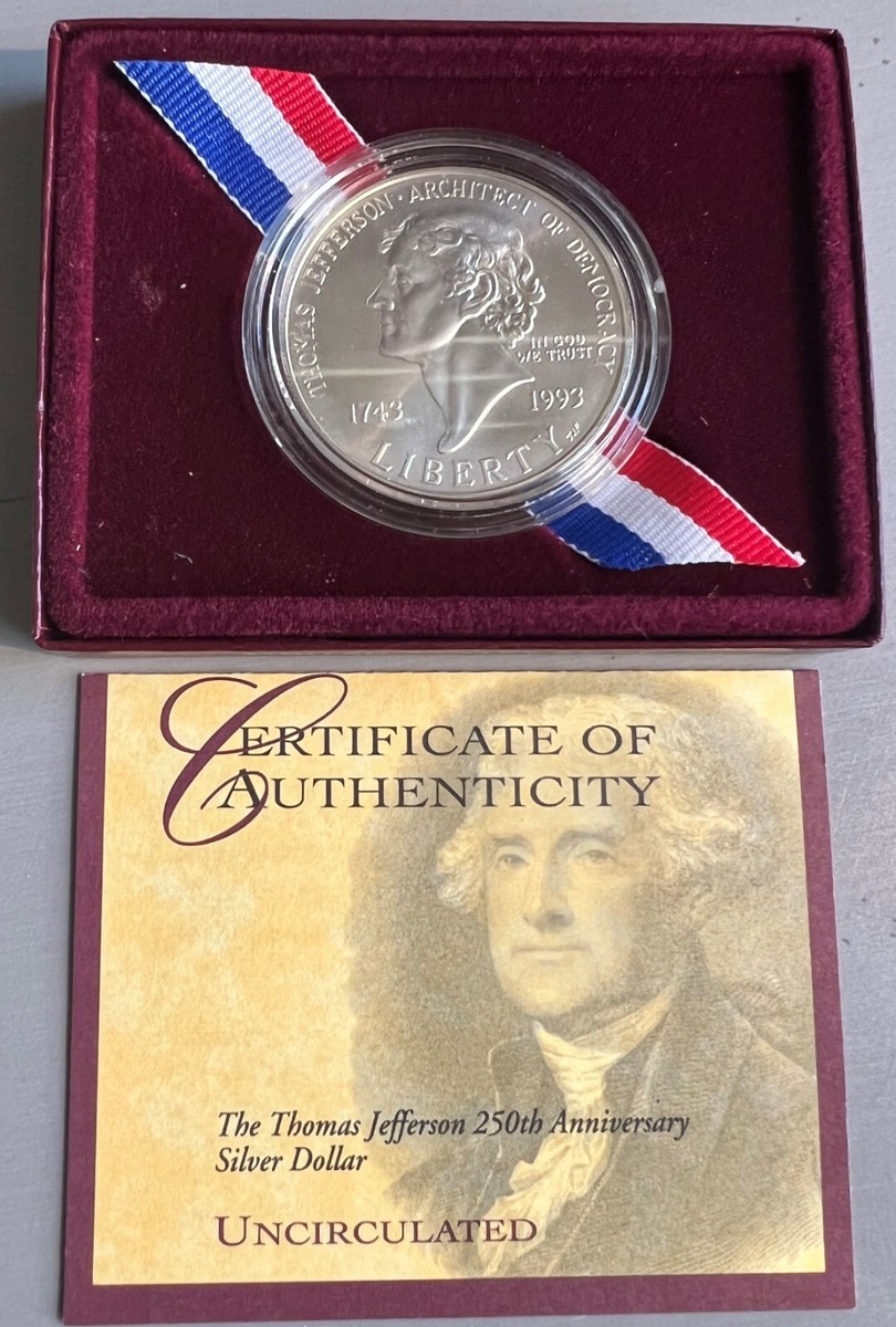 1993-P $1 The Thomas Jefferson 250th Anniversary Silver