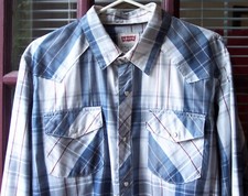 vintage Levi's western blue plaid pearl snap long sleeve shirt large
