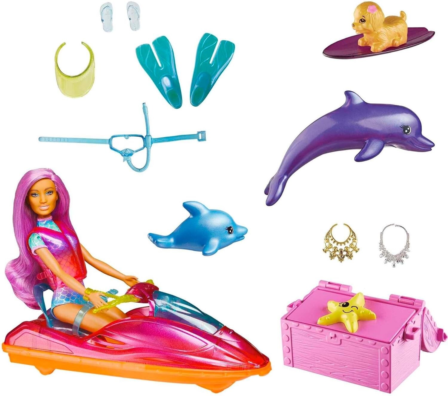 Barbie Dreamtopia jet ski flottant avec poupée articulée et gilet de sauvetage