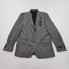 Tommy Hilfiger Mens 44L Modern-Fit 100 Wool Sport Coat Black White Herringbone