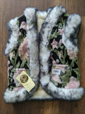 Alpenwolle  Mädchen Schaffell WESTE  Muster und Taschen GR: 104 NEU 