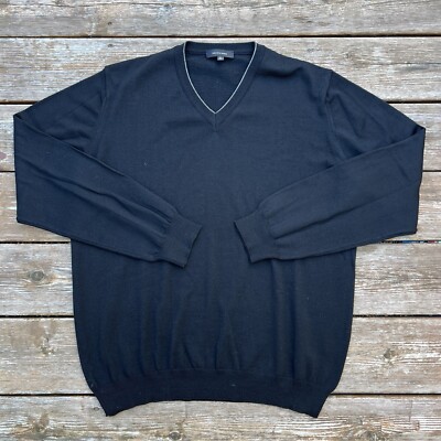 Saks Fifth Avenue Men s XL Black V Neck Sweater 100% Extra Fine Merino Wool