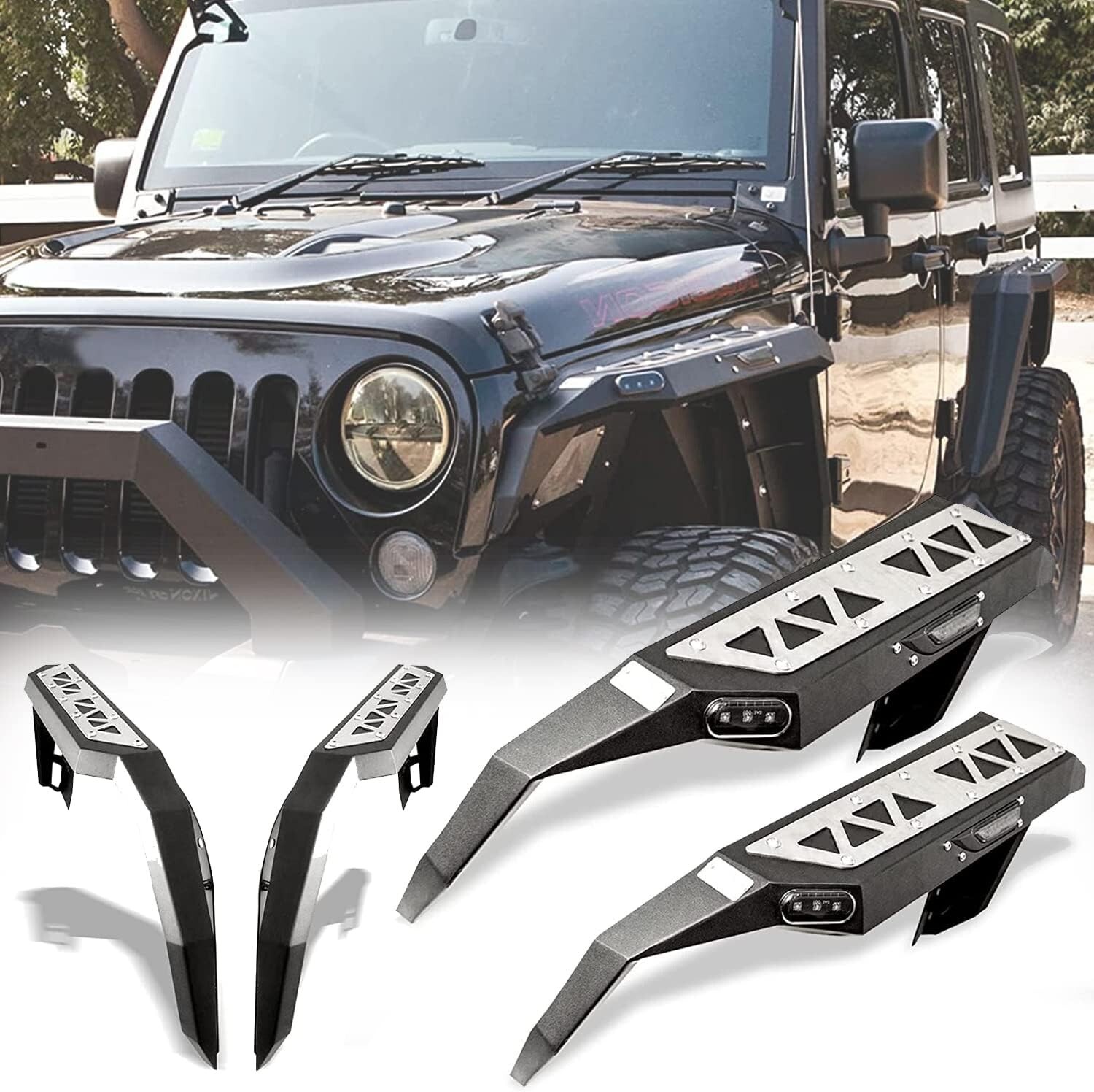 2007-2018 Front+Rear Fender Flares For Jeep Wrangler JK Unlimited 4WD 2WD Steel