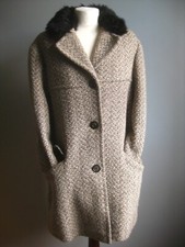 Vintage Wool Tweed Jacket 14 16 Cashmere Fur Collar Grey White Nuage Relaxed Fit