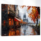 Leinwand Bild Köln im Herbst Cafe Straßenszene Gemälde Wandbilder XXL 6592A
