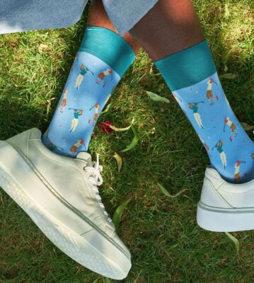 DillySocks, Socken, Hole In One, Golfspieler, Bio-Baumwolle, hellblau beige grün