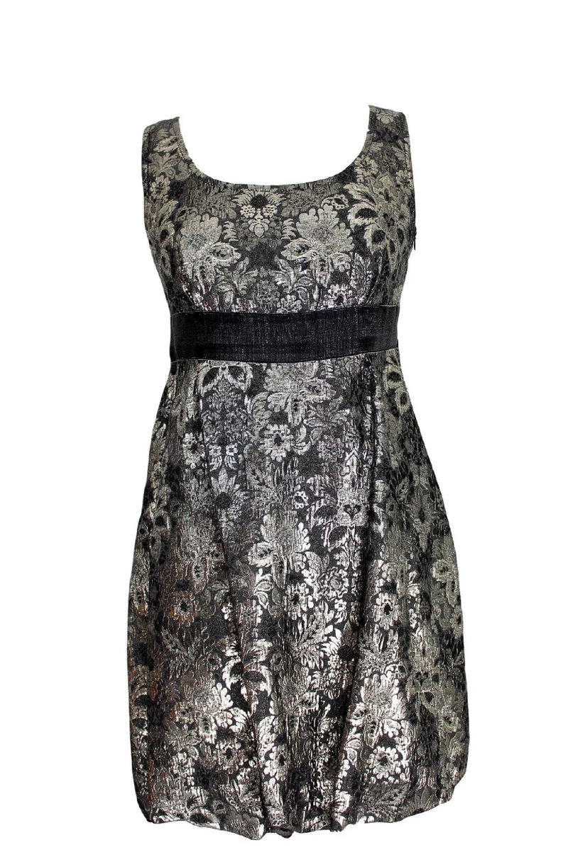 Moschino Vestito Vintage Tubino Palloncino Floreale Laminato Oro