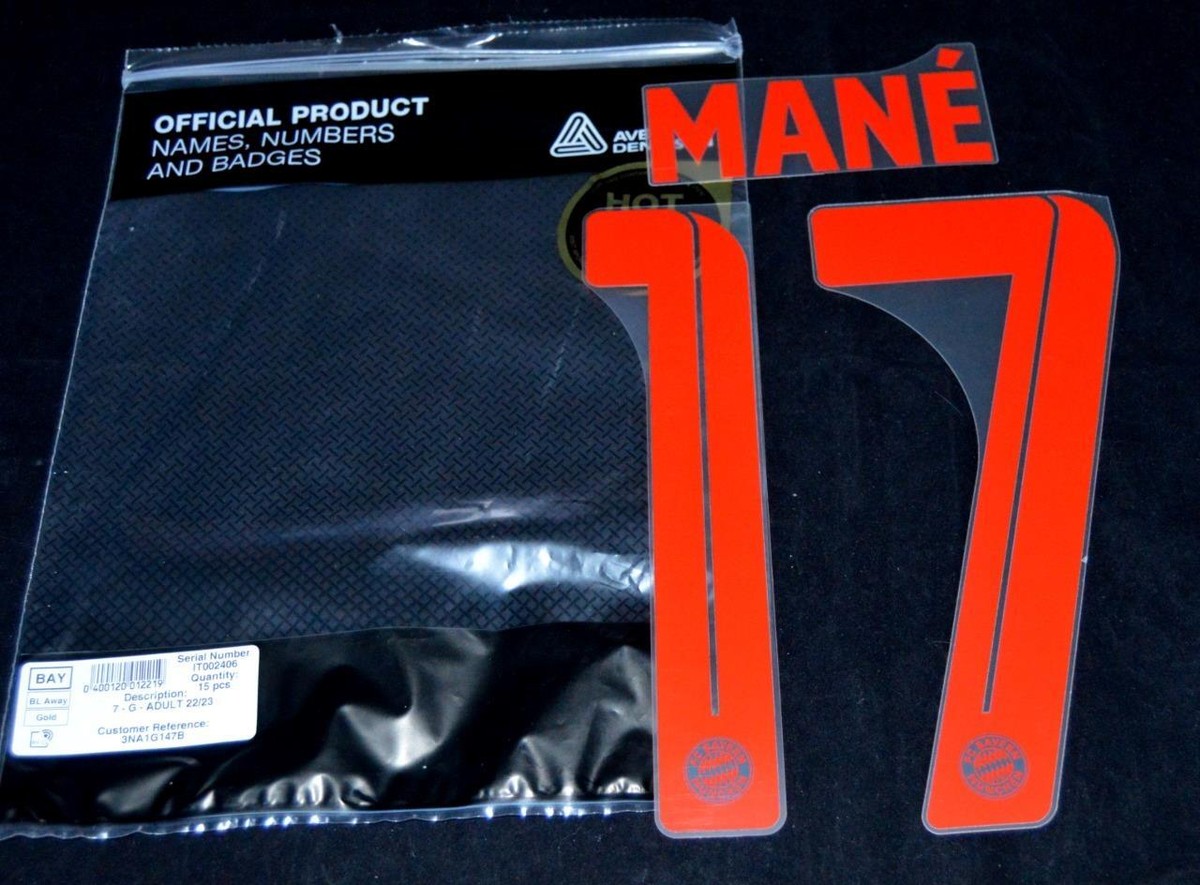 Official Bayern Munich Mane 17 Football Name/Number Set 2022