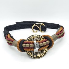 Vtg 80s Boho Macrame Braided Rope Fleur De Lis Medallion Statement Belt Stretch