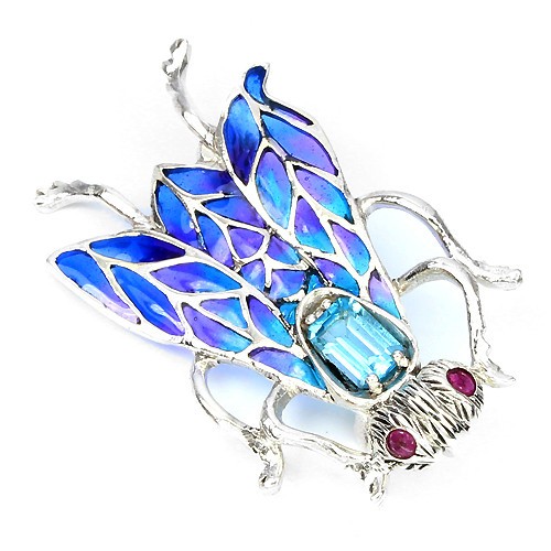 Broche guêpe argent 925 véritable avec pierre grenat et topaze